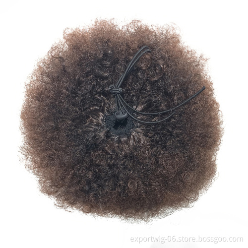 Short afro hair bun wholesale price afro puff ponytail synthetic chignon kinky curly ponytails extension